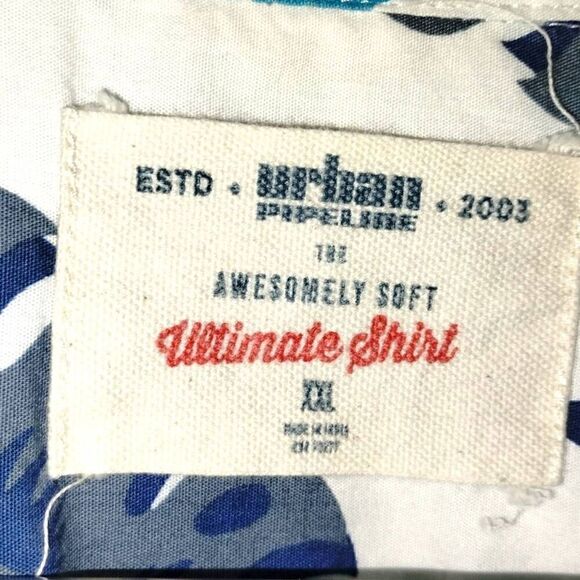 Urban Pipeline Mens Shirt Sz XXL Hawaiian Tropical Blue White Cotton Short Sleev - Picture 7 of 10